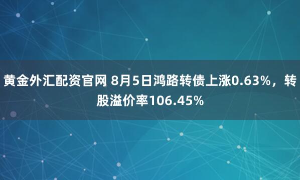 黄金外汇配资官网 8月5日鸿路转债上涨0.63%，转股溢价率106.45%