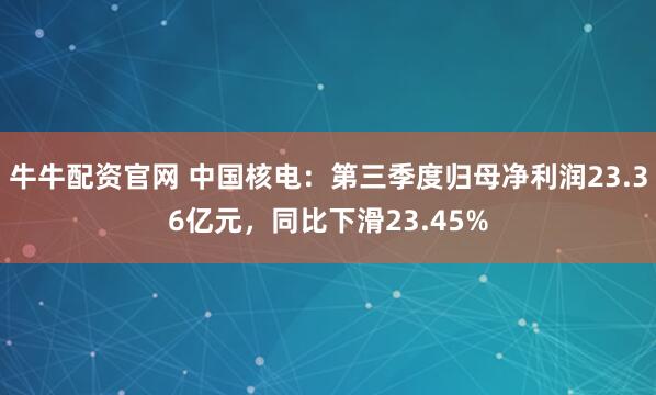 牛牛配资官网 中国核电:第三季度归母净利润23.36亿元,同比下滑23.45%